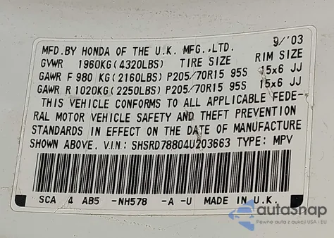 2004 Honda Cr-V Ex из США, поврежденный, VIN SHSRD78804U203663